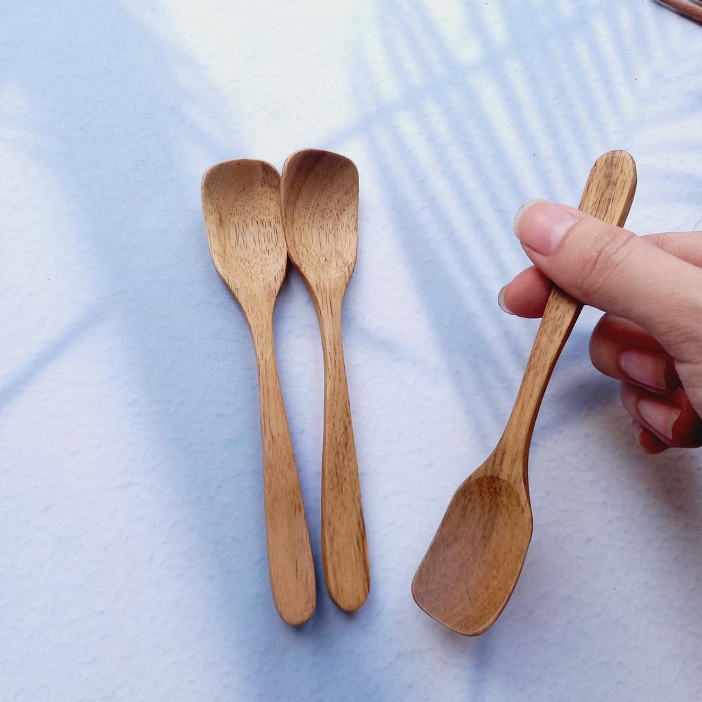 Thìa Gỗ Nhỏ Múc Gia Vị, Thìa Múc Trà Cà Phê, Miệng Vuông 13.5x2.5cm, Thìa Chụp Ảnh Decor