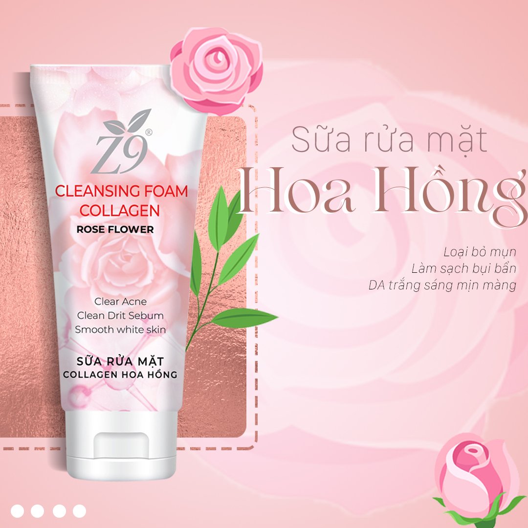 Sữa Rữa Mặt Hoa Hồng Z9 Sạch bụi Bẩn Trắng Da Mịn Màng Giảm Viêm Mụn 150ml