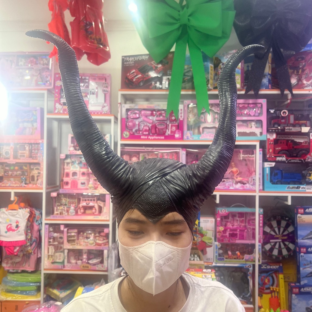 Mũ đội đầu sừng Tiên hắc ám Maleficent sừng dài 30cm hóa trang Halloween cho trẻ em và người lớn