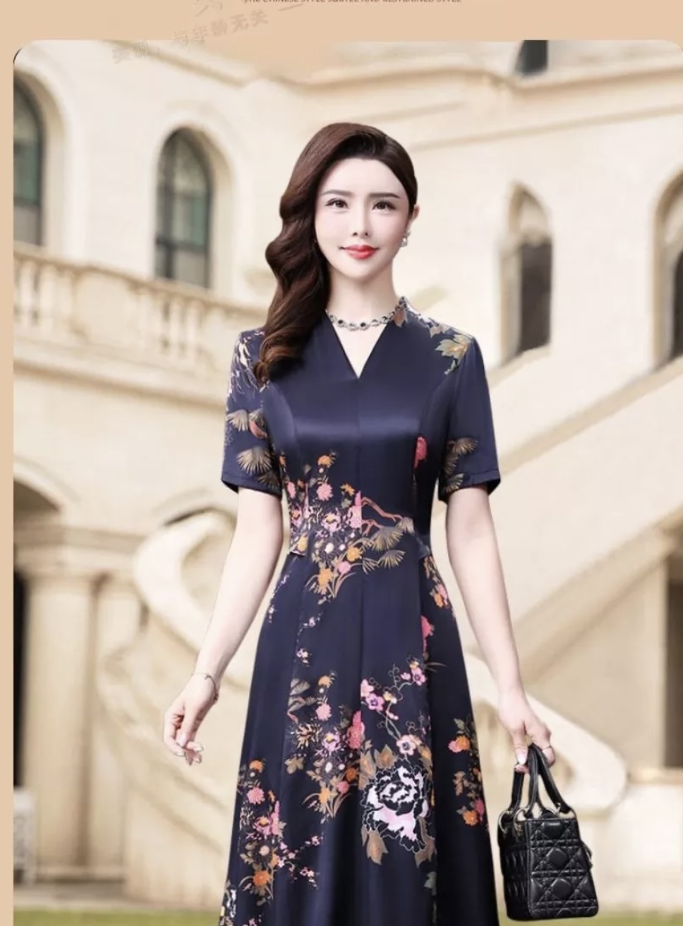 Đầm trung niên dáng suông. Hoạ tiết hoa lá đẹp Nhiều size