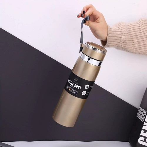 Bình Nước Giữ Nhiệt 2 Lớp Bottle sport Chất Liệu Inox Có Quai Xách Bằng Da Cao Cấp Hàng Chuẩn Loại 1 - Chính Hãng