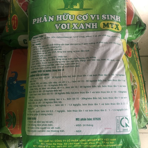2kg Phân hữu cơ vi sinh Voi Xanh MTX- Xốp đất, Ra rễ nhanh