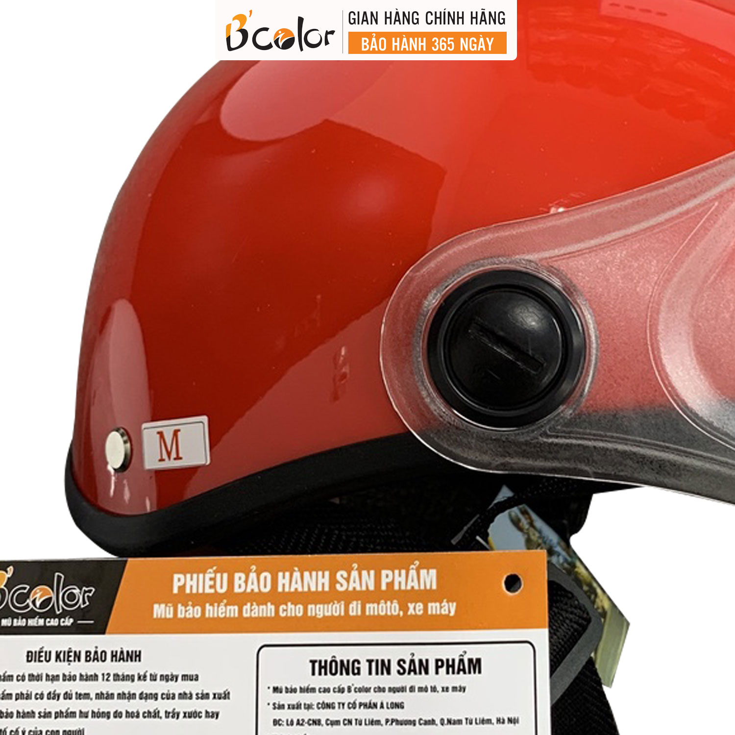 Mũ Bảo Hiểm Nửa Đầu B'color Màu Đỏ Có Kính Chắn Gió, An Toàn, Thời Trang