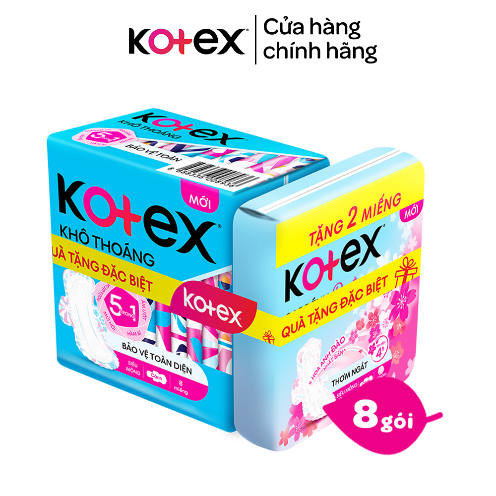 Lốc 8 gói băng vệ sinh Kotex khô thoáng siêu mỏng