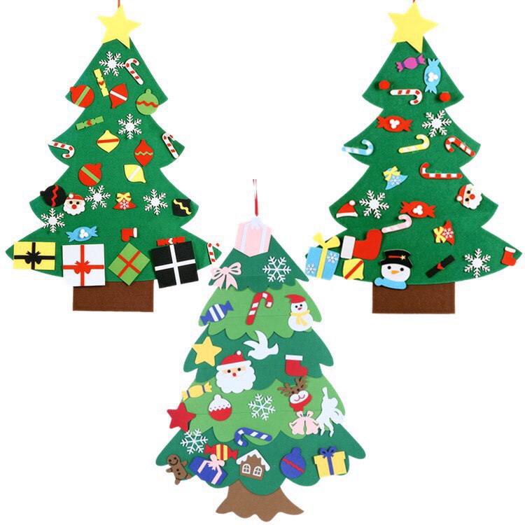 CÂY THÔNG NOEL DÁN TƯỜNG BẰNG VẢI DẠ TẶNG KÈM PHỤ KIỆN TRANG TRÍ