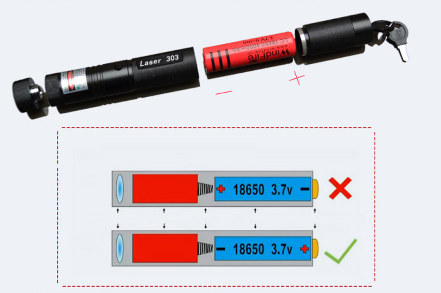 Đèn pin Laser Laze MV – 303 (Đen) tia xanh được tặng pin sạc và sạc