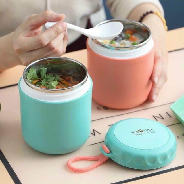 BÌNH GIỮ NHIỆT KIÊM CA Ủ CHÁO MIỆNG TO DỄ DÀNG LẤY ĐỒ ĂN HOẶC VỆ SINH SAU KHI DÙNG, DUNG TÍCH 430ML CÓ KÈM THÌA NHỰA CAO CẤP