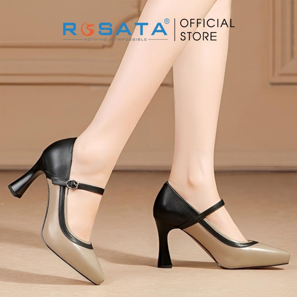 Giày cao gót nữ ROSATA RO593 mũi nhọn quai cài mảnh gót nhọn cao 9cm màu nâu đen xuất xứ Việt Nam - Nâu