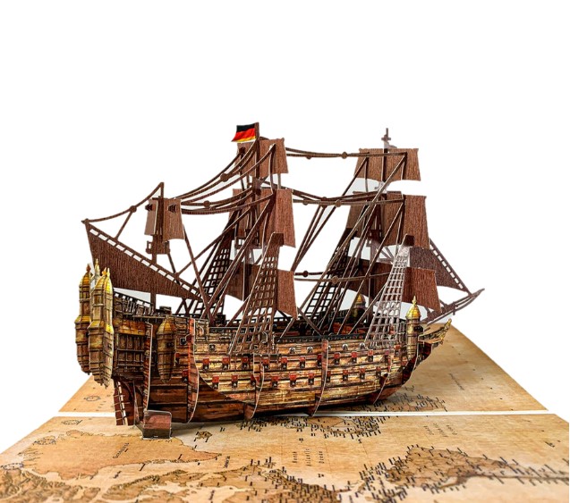 S08 -  Thiệp 3D Thuyền Cổ – Vintage Ship Pop Up Card Viethands Giftshop