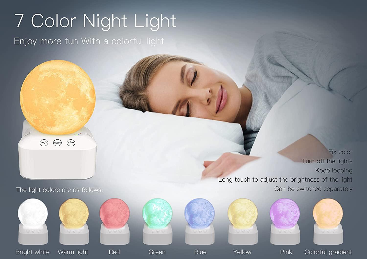 Máy tiếng ồn trắng, đèn ngủ với 7 màu và âm thanh nhẹ nhàng cho trẻ sơ sinh và người lớn có nhu cầu