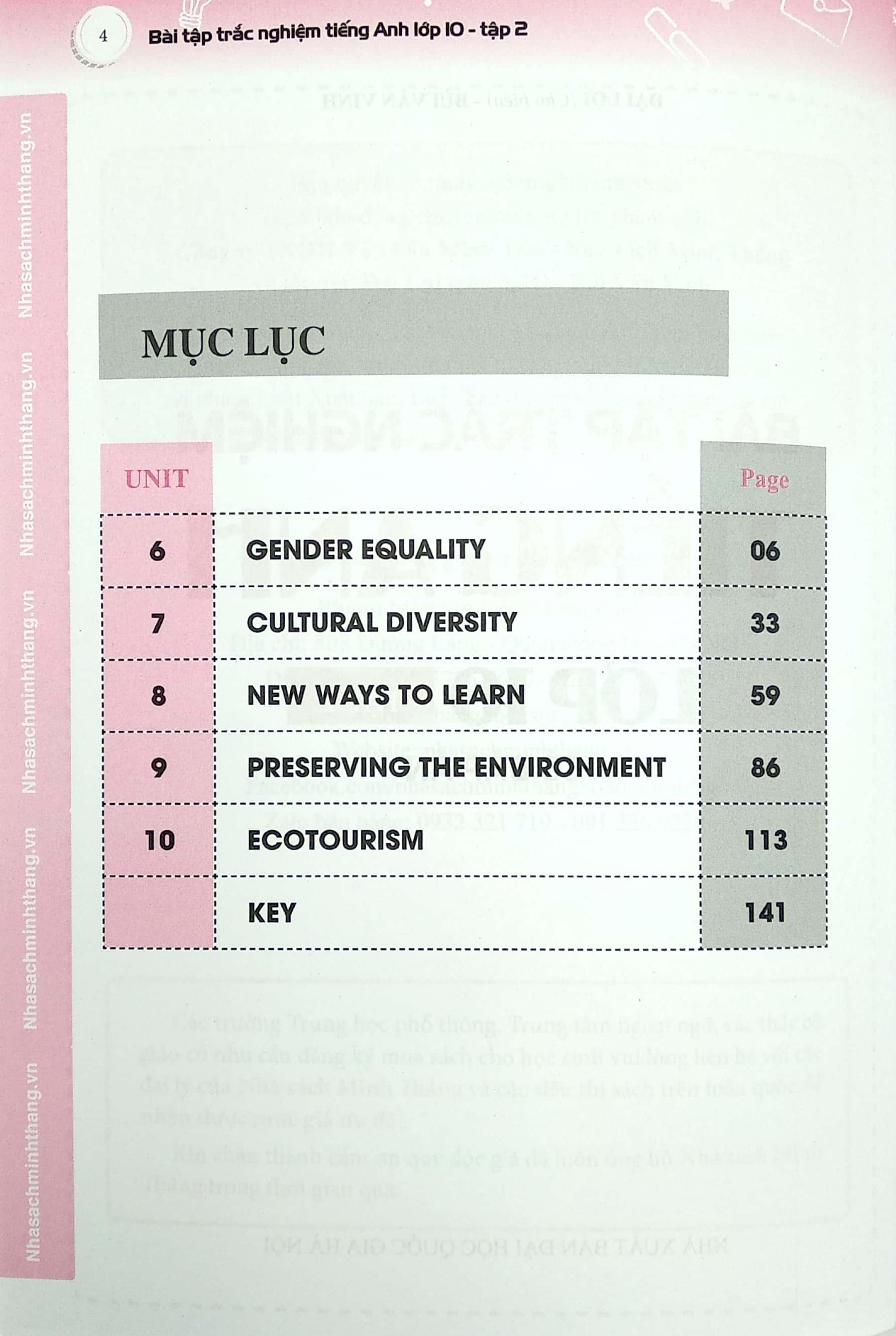 Sách Bài Tập Trắc Nghiệm Tiếng Anh Lớp 10 - Tập 2 (Có Đáp Án)