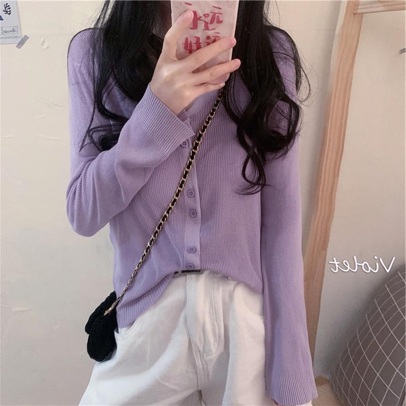 MS376 Áo len nữ dệt kim mỏng khuy kép