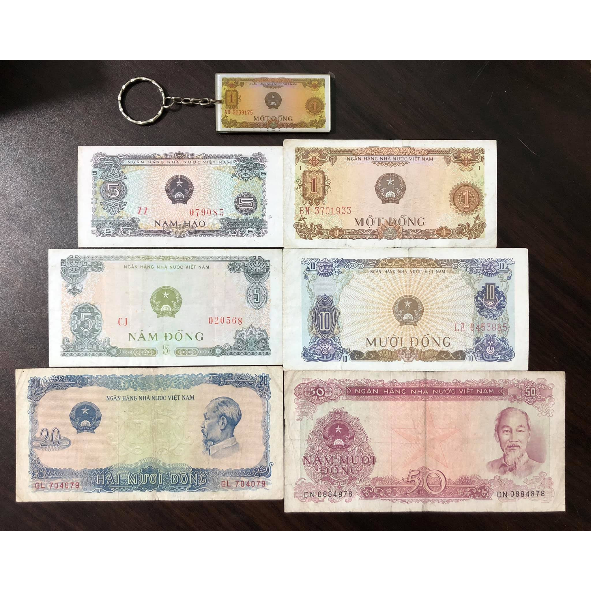 Tiền cổ Việt Nam, đủ bộ tiền 6 tờ bao cấp năm 1976 sưu tầm (tặng kèm móc khóa hình tiền xưa)