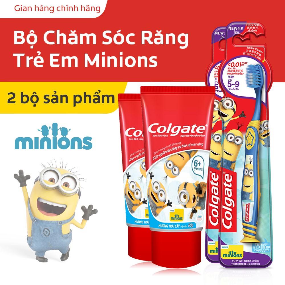 Bộ 2 kem đánh răng &amp; bàn chải đánh răng trẻ em Colgate Minions hương trái cây (Màu ngẫu nhiên)