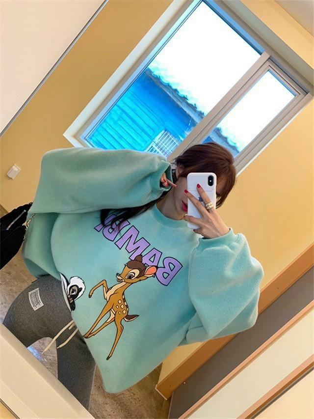 Áo sweater in hoạt hình con nai siêu đẹp, Áo hoodie unsiex form rộng phong cách ulzzang,Áo sweater nỉ unisex form rộng, Áo sweater bacsic nỉ bông hình hươu đáng yêu