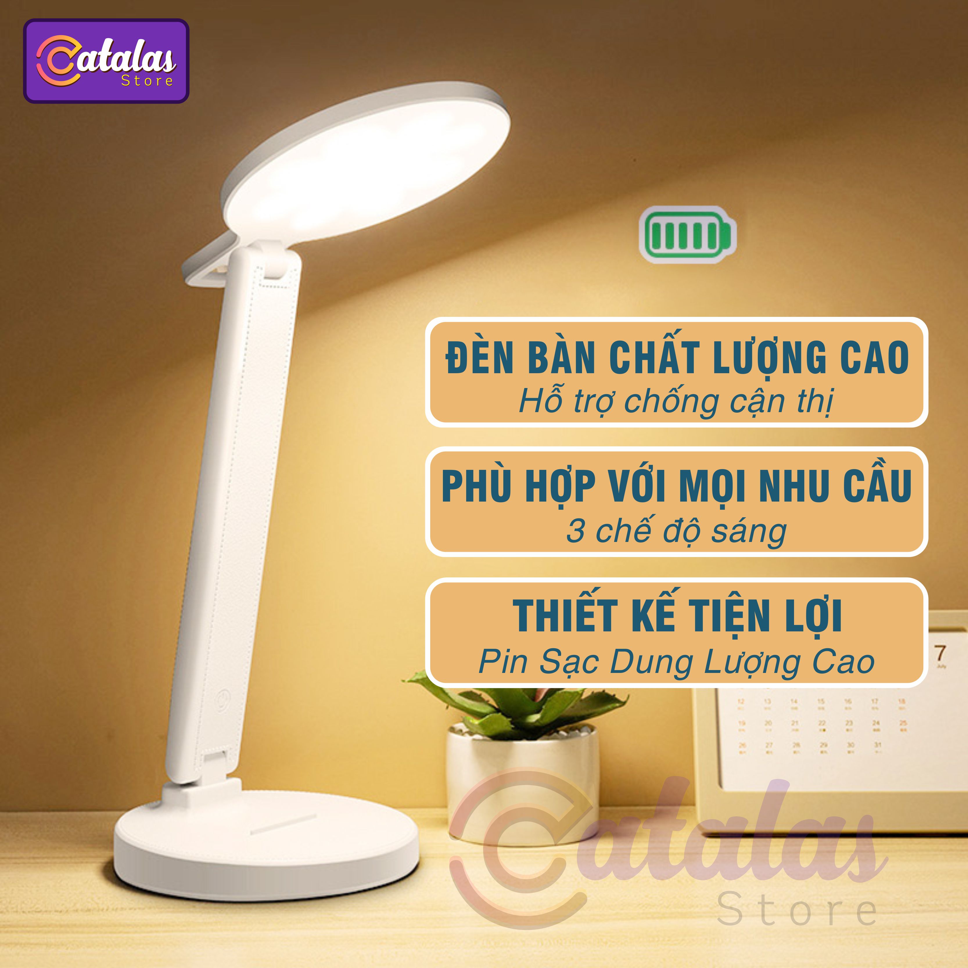 Đèn Bàn Học, Đọc Sách Bảo Vệ Mắt CNĐT21, Gấp Linh Hoạt, 3 chế độ sáng, Pin sạc USB, Đầu tròn thân cao 32 cm, Làm Việc Tối ưu Chất Lượng Cao