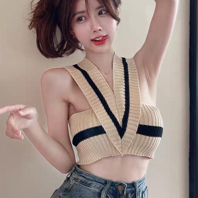 Áo hai dây croptop len dệt kim nữ hàng đẹp thiết kế Quảng Châu cao cấp phong cách cá tính