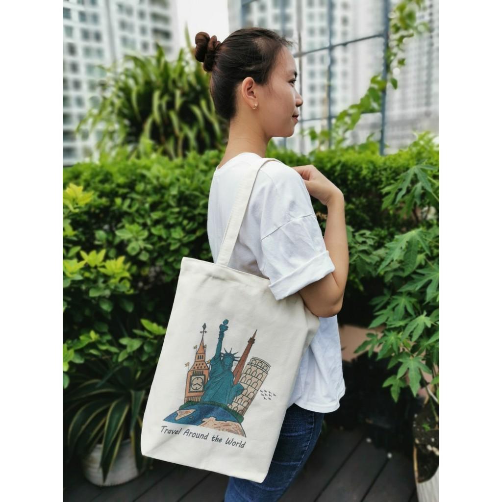 TÚI CANVAS TOTE TRAVEL AROUND THE WORLD - MAIHOME VB-MH006