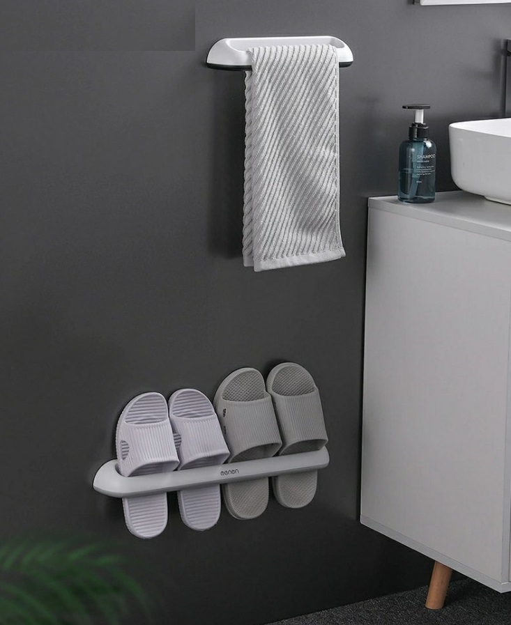 Thanh vắt khăn nhà tắm OENON, Giá treo dép phòng tắm dán tường gạch men chất liệu nhựa ABS - OE48