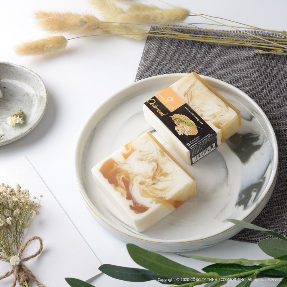 Xà Bông Thiên Nhiên Handmade eccomorning Hình Vuông Yến Mạch - Oatmeal Soap