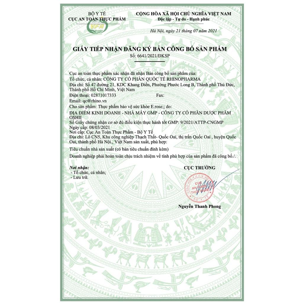 Thực phẩm bảo vệ sức khỏe Vitamin E.rose, nguyên liệu nhập khẩu từ Đức, hộp 30 viên - 100g