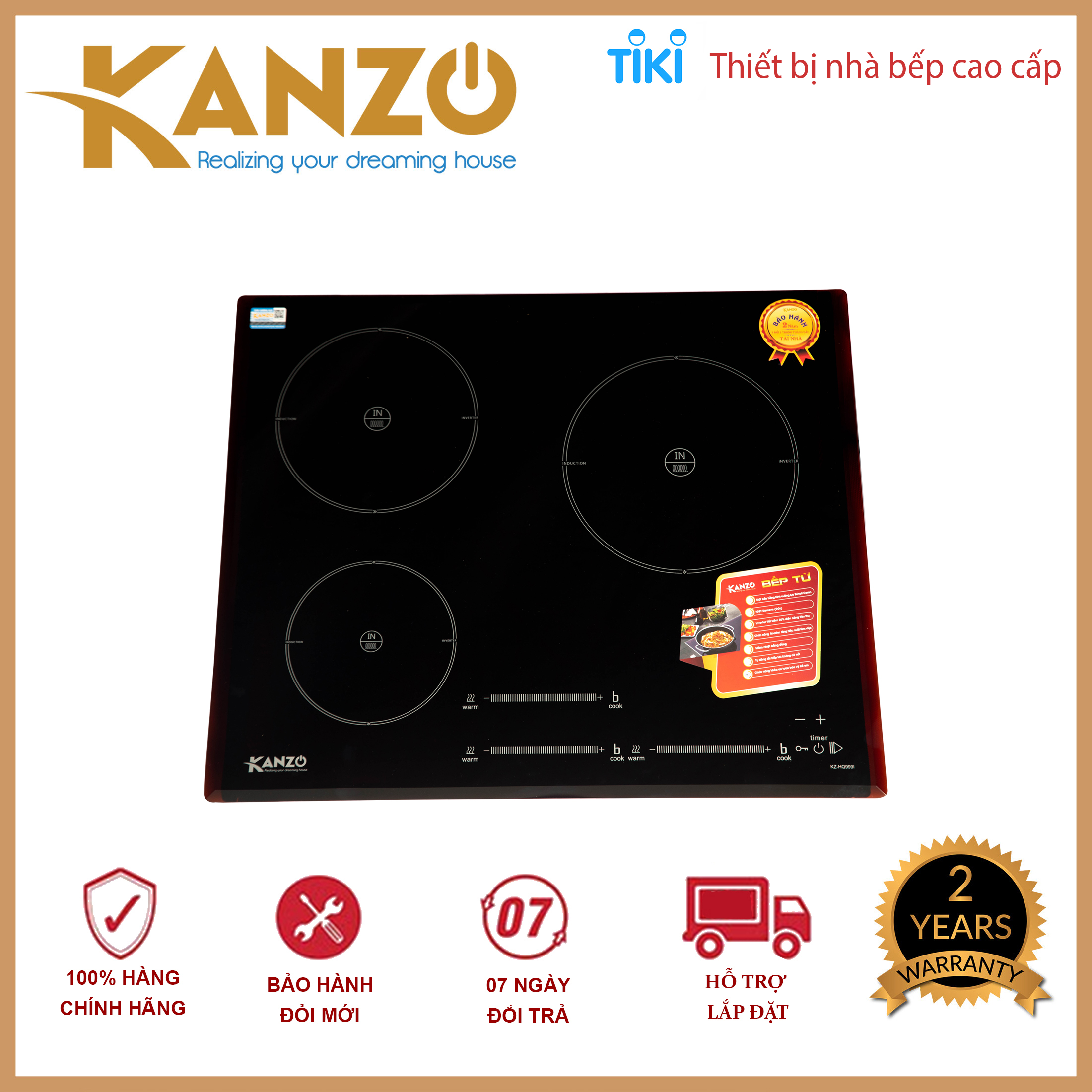 Bếp từ ba KANZO KZ-HQ999I [Invester tiết kiêm 35% điện năng] - Mặt kính Kanger cao cấp, Bảo hành 2 năm - Hàng chính hãng