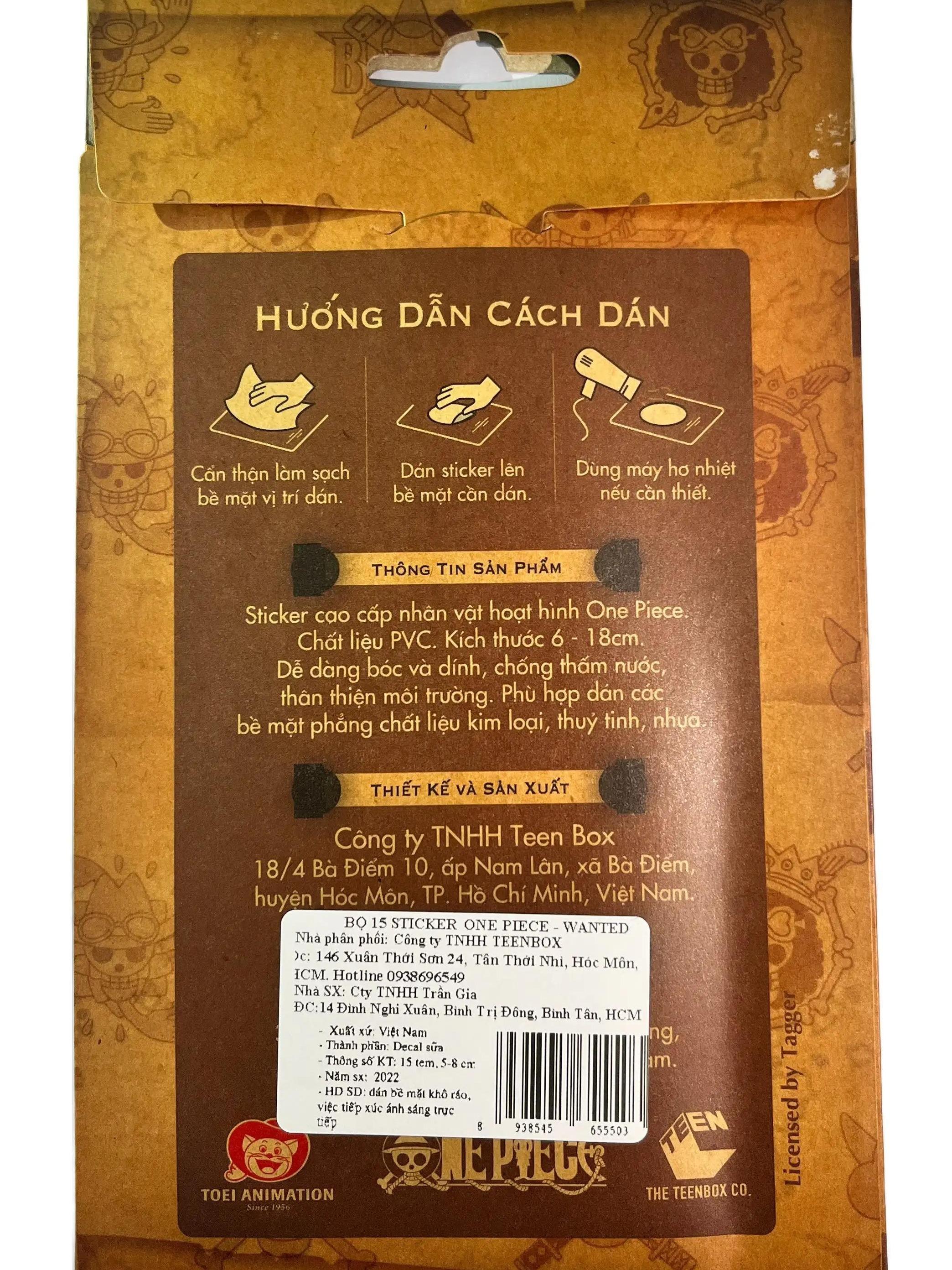Bộ 15 Sticker Wanted One Piece - Sản Phẩm Có Bản Quyền, Sản xuất Bởi Teenbox