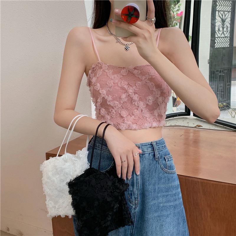 Áo hai dây nữ hoa hồng nổi đệm ngực chun lưng hàng QC