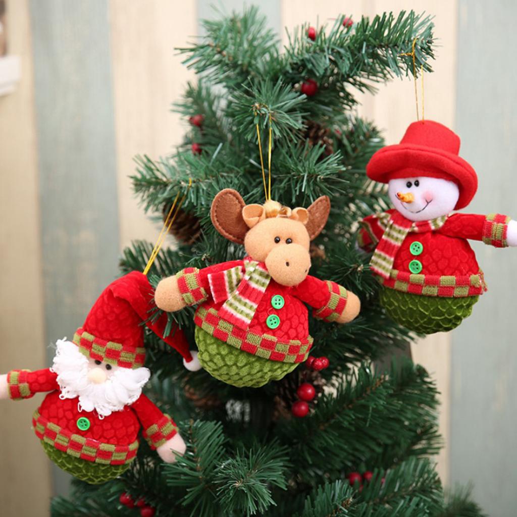 Christmas Santa Snowman Elk Plush Doll Christmas Tree Hanging Decoration A