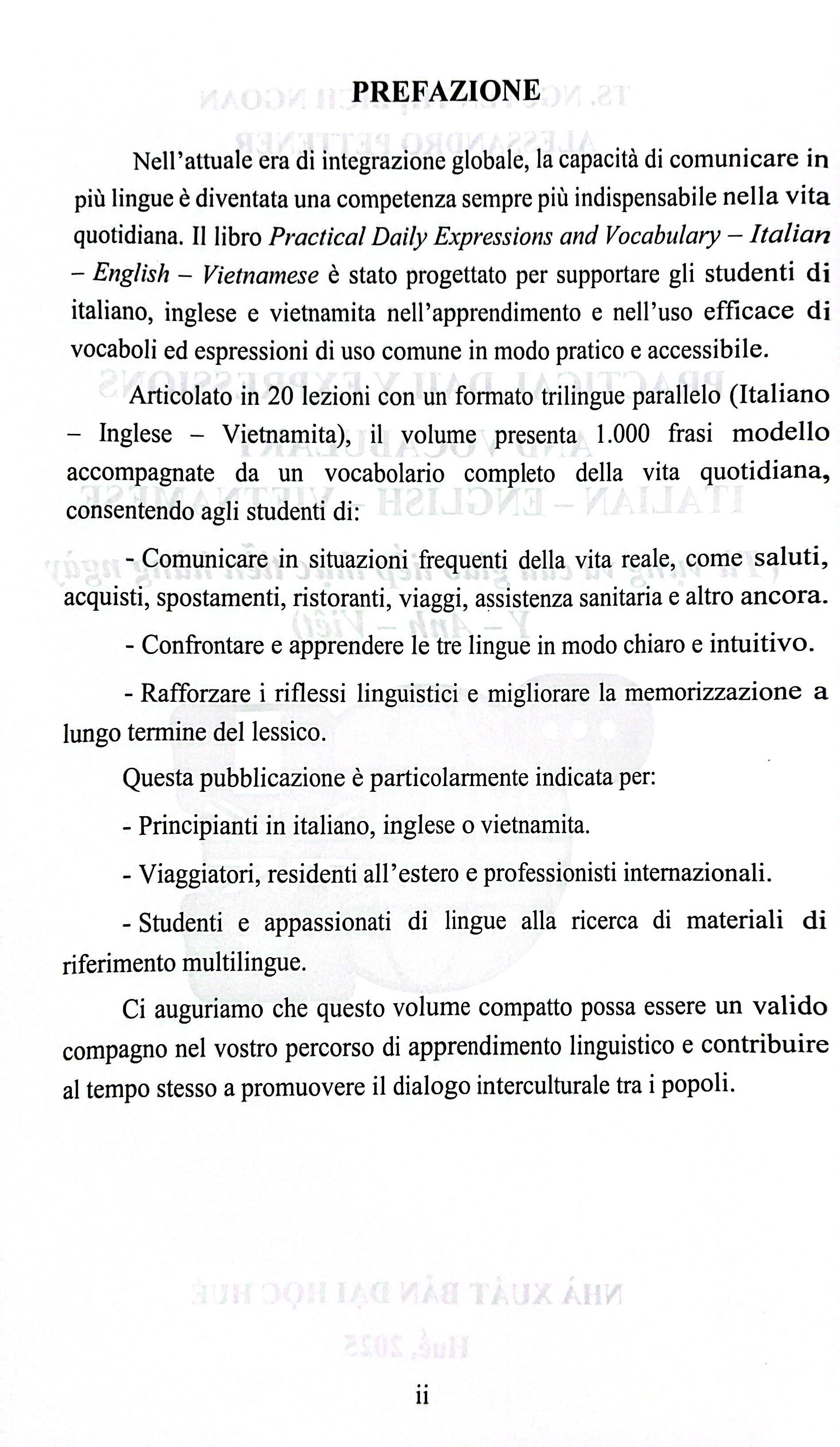 Sách - Practical Daily Expressions And Vocabulary Italian-English-Vietnamese - Từ Vựng Và Câu Giao Tiếp Thực Tiễn Hàng Ngày Ý-Anh-Việt