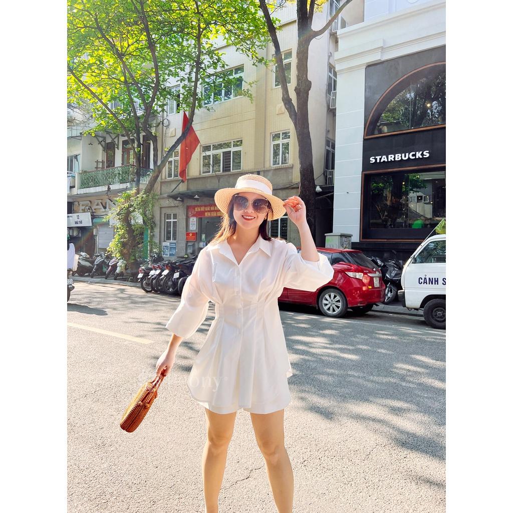 Áo sơ mi trắng nữ chiết eo trendy thời thượng, dễ mặc, dễ phối đồ Peony - SELENA TOP