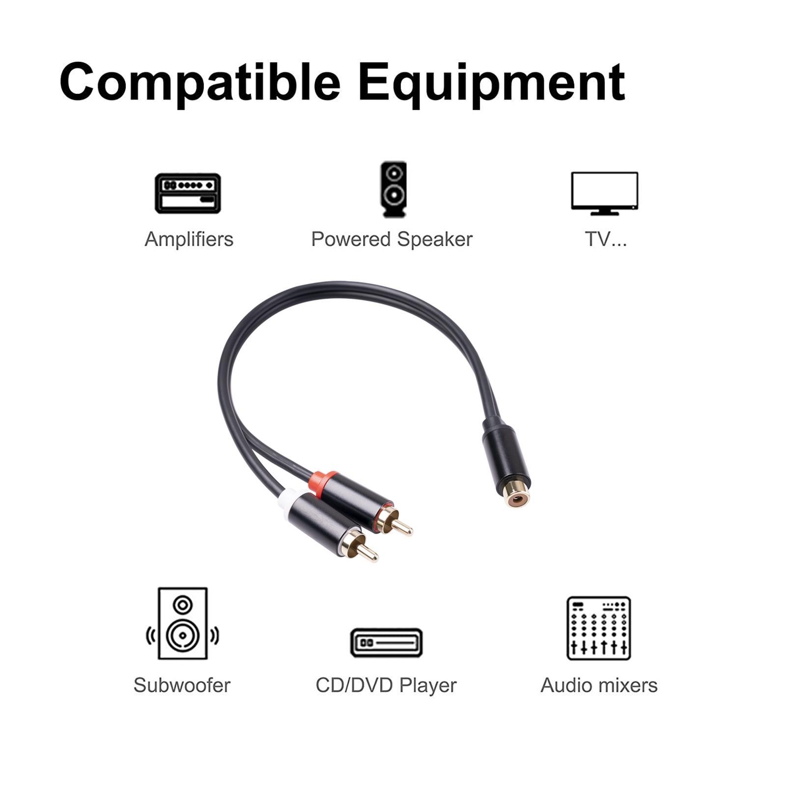 RCA to Dual RCA Cable 11.8in Female to Male Audio Converter Cord Solid for Amplifier