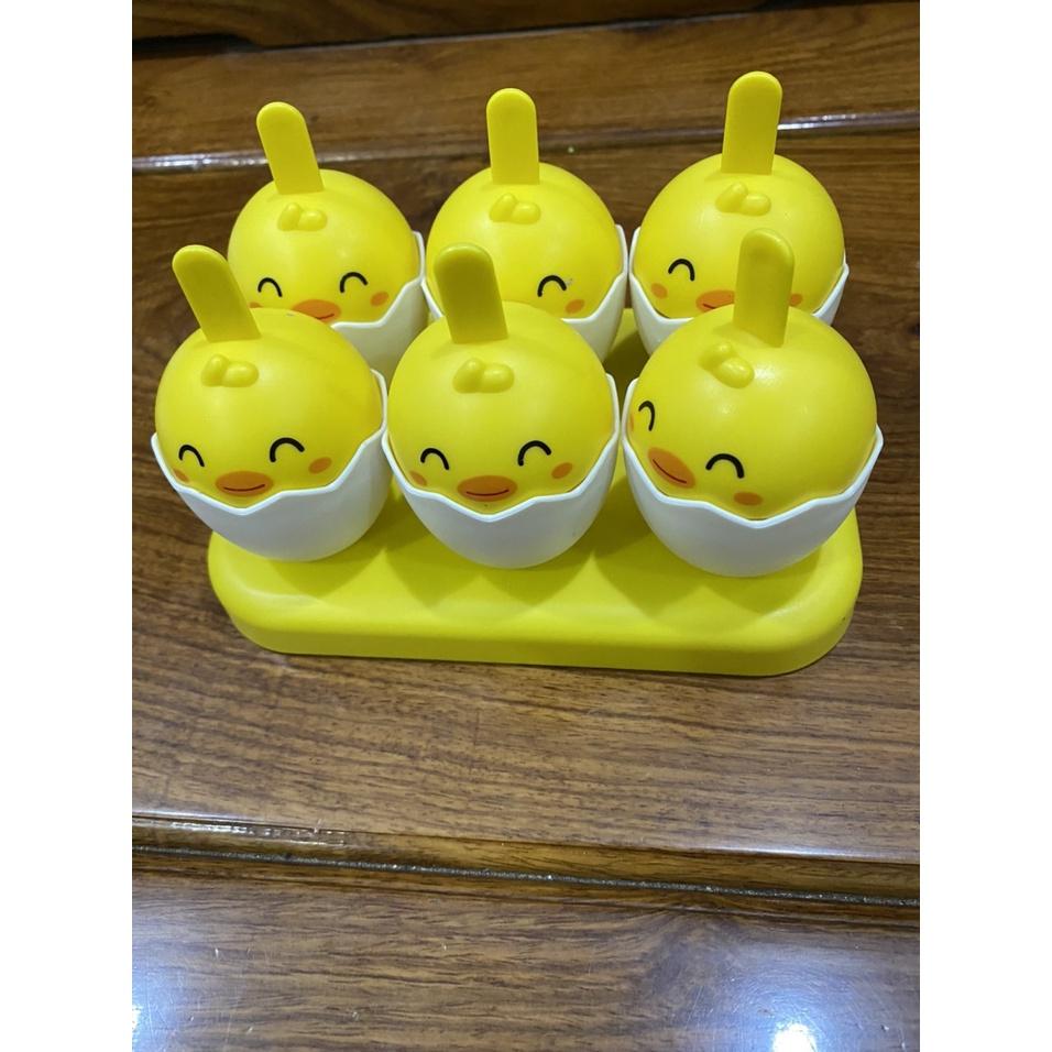 Khuôn Làm Kem Hình Quả Trứng Gà Cute Bộ 6 Khuôn Làm Kem Đáng Yêu Màu Vàng Có Chân Đế Chắc Chắn