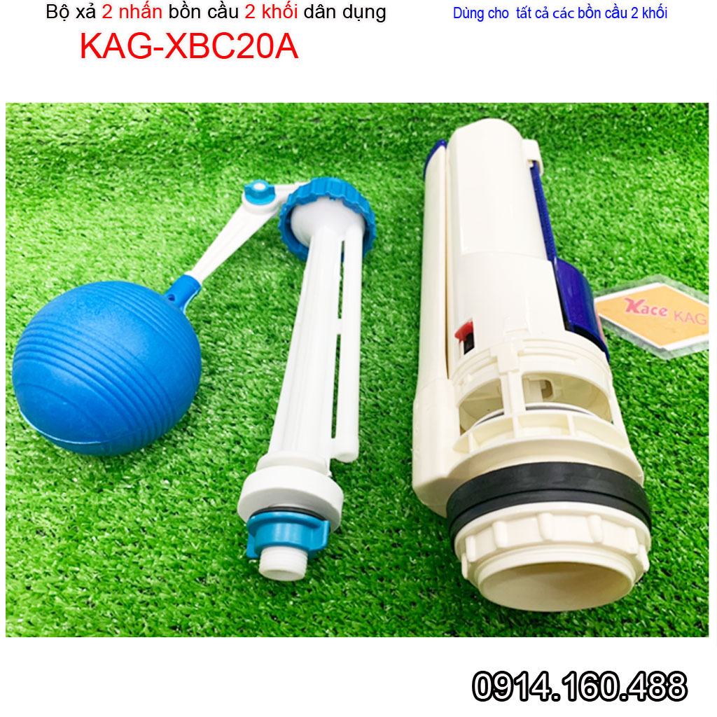 Bộ xả bồn cầu 2 nút nhấn cho bồn 2 khối KAG-XBC20A nhựa 100%, RUột thùng nước xi bệt két rời Nhấn êm xả nước sạch