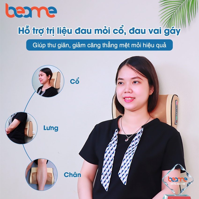 Gối Massage Hồng Ngoại Đa Năng - Chuyên Sâu Cho Cổ, Vai Gáy, Lưng Dưới, Đùi, Chân - Sử Dụng Tại Nhà, Văn Phòng, Trên Ô Tô - Máy Mát xa Toàn Thân Nhiệt Hồng Ngoại