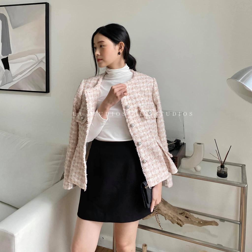 Áo khoác dạ tweed bo eo Hàn Quốc