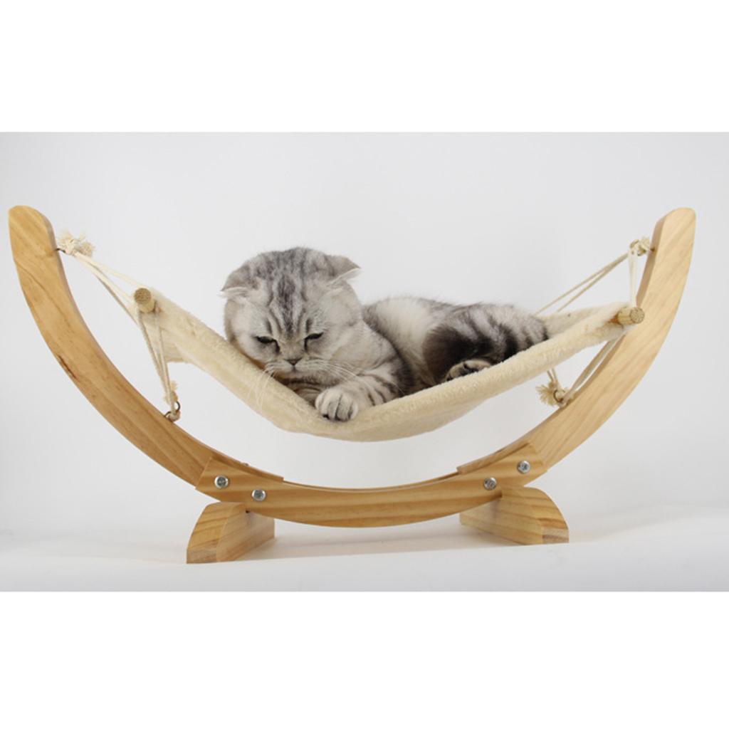 Hammock for Cat/Rat/Guinea Pig/Ferret Hanging Bed Toy House Wood Frame-Beige