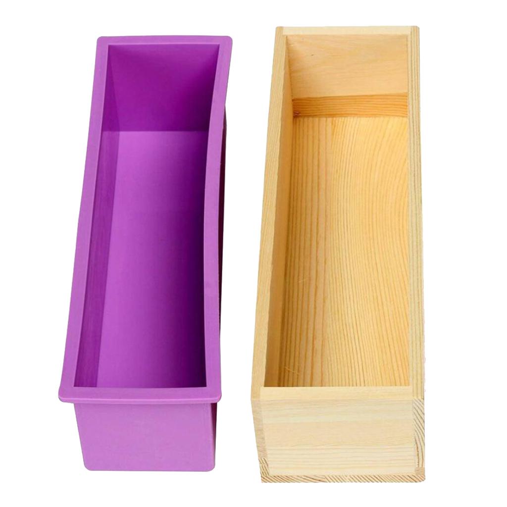1200g Silicone Soap Loaf Mold Wooden Box DIY Making Tool BPA Free A Pink