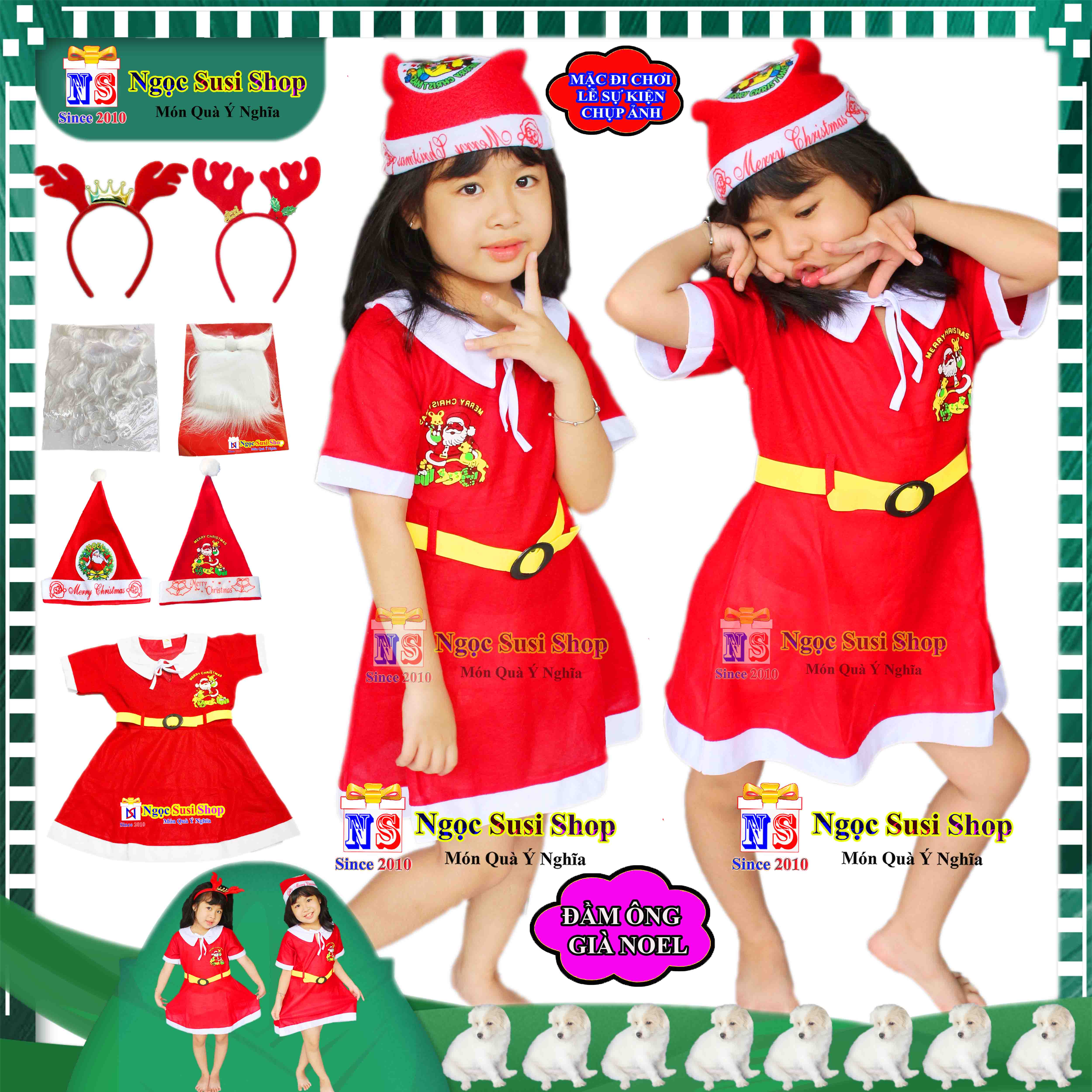 QUẦN ÁO NOEL ĐẦM NOEL CHO BÉ GÁI CHẤT VẢI NỈ TỪ 1 - 10 TUỔI - ĐỒ HÓA TRANG NOEL GIÁNG SINH CHO BÉ GÁI