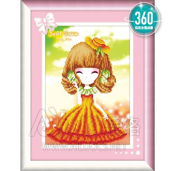 Tranh đá chibi đáng yêu đầm cam 71585 - kích thước: 31 * 38cm.