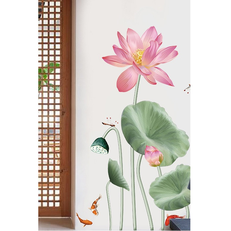 Decal dán tường tự dính-Sen phong thủy