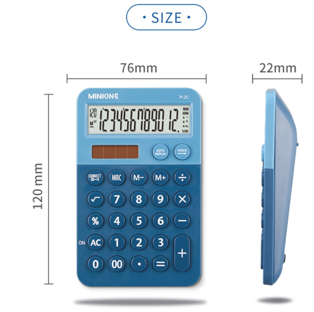 Máy tính bỏ túi P-2C , Màn hình LCD cao cấp,12 số, màu sắc sang trọng, 2 nguồn năng lượng