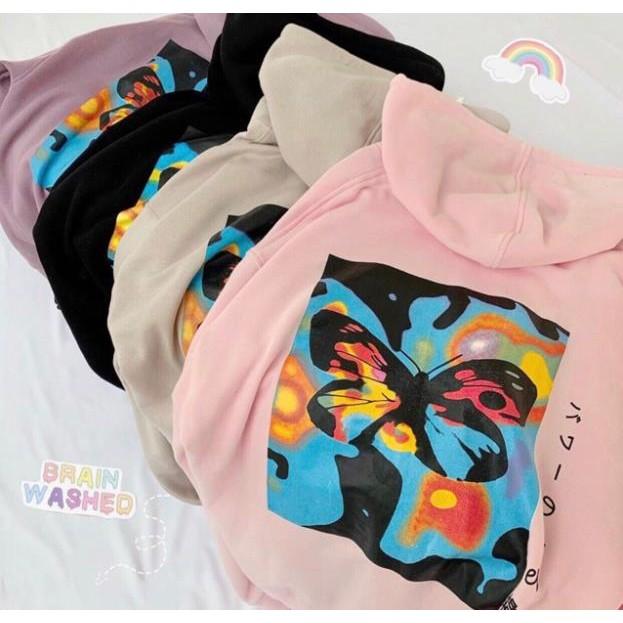 Áo khoác hoodie nỉ dây kéo form rộng BƯỚM Ulzzang (ẢNH THẬT)