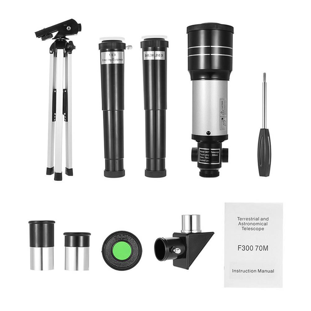 15X-150X 70mm Large Aperture Refracting Astronomic Monocular Telescope with Tripod Eyepiece Moon Filter