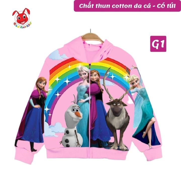 Áo khoác bé gái hình Elsa từ 10-43kg -Thun cotton da cá - Kiến Lửa