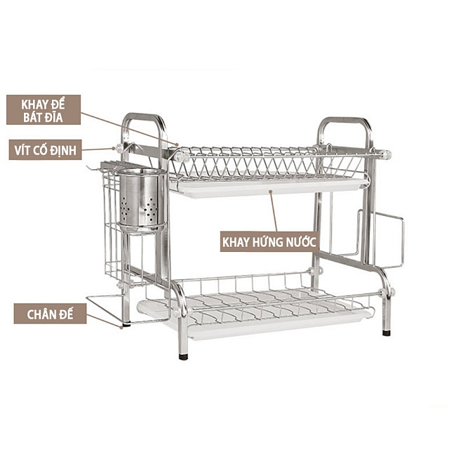 Kệ Úp Chén Bát Đĩa INOX 304 Kèm Khay Hứng Nước Giá Khô Ráo Trên Bàn Bếp