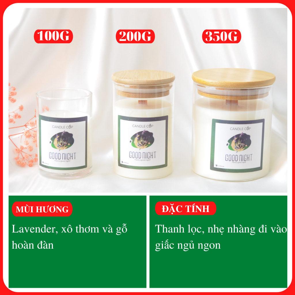 Nến thơm AGAYA CUP (Candle Cup) mùi Good Night - Nến thơm tinh dầu thiên nhiên hương thơm lavender, xô thơm