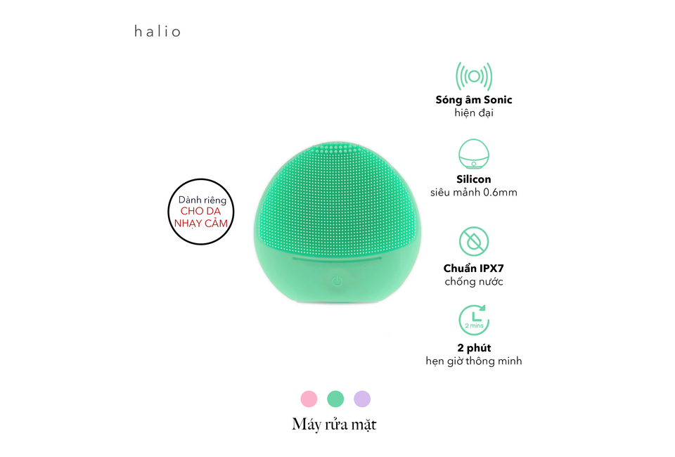 Máy Rửa Mặt Halio Sensitive Facial Device Dành Cho Da Nhạy Cảm - Sóng Âm Sạch Sâu, Kèm Hộp Treo