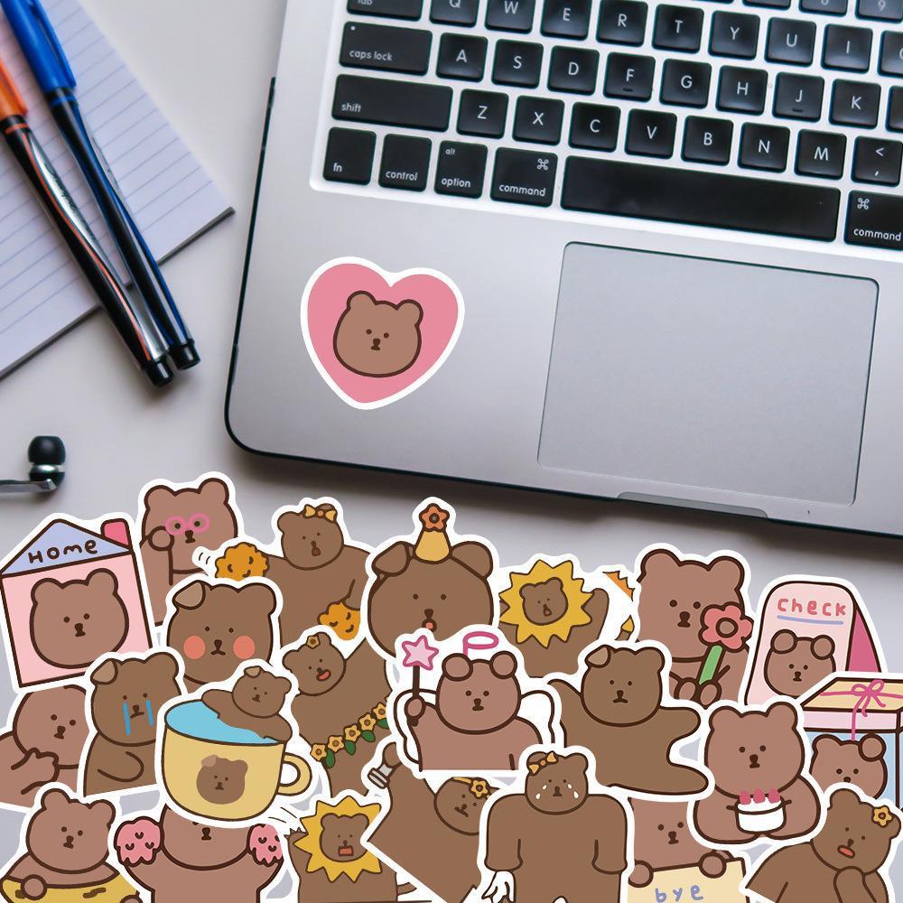 Sticker gấu nâu hàn quốc hoạt hình cute trang trí mũ bảo hiểm, guitar, ukulele, điện thoại, sổ tay, laptop-mẫu S62