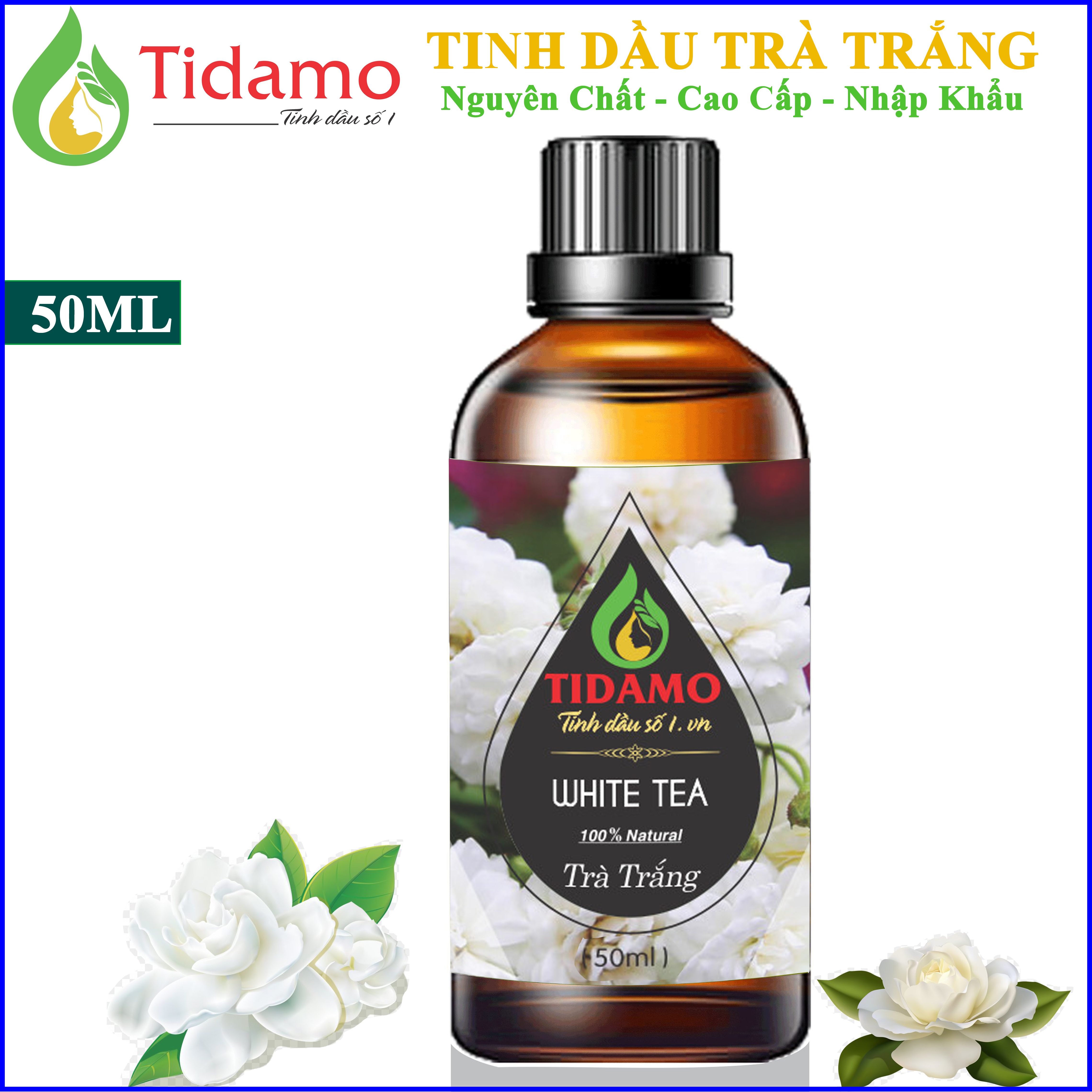 Tinh Dầu Xông Phòng Nguyên Chất TIDAMO 50ML, Tự Chọn Mùi  Có Kiểm Định Chất Lượng  Sử Dụng Với Máy Xông Tinh Dầu Giúp Thơm Phòng, Khử Khuẩn, Tốt Cho Sức Khỏe và Làm Đẹp – Trà Trắng 50ML